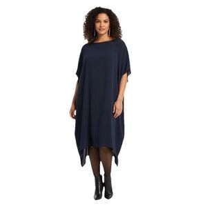J. Jill Wearever Navy Blue Kaftan Shift Midi Dress 2X High Low Minimalist Office